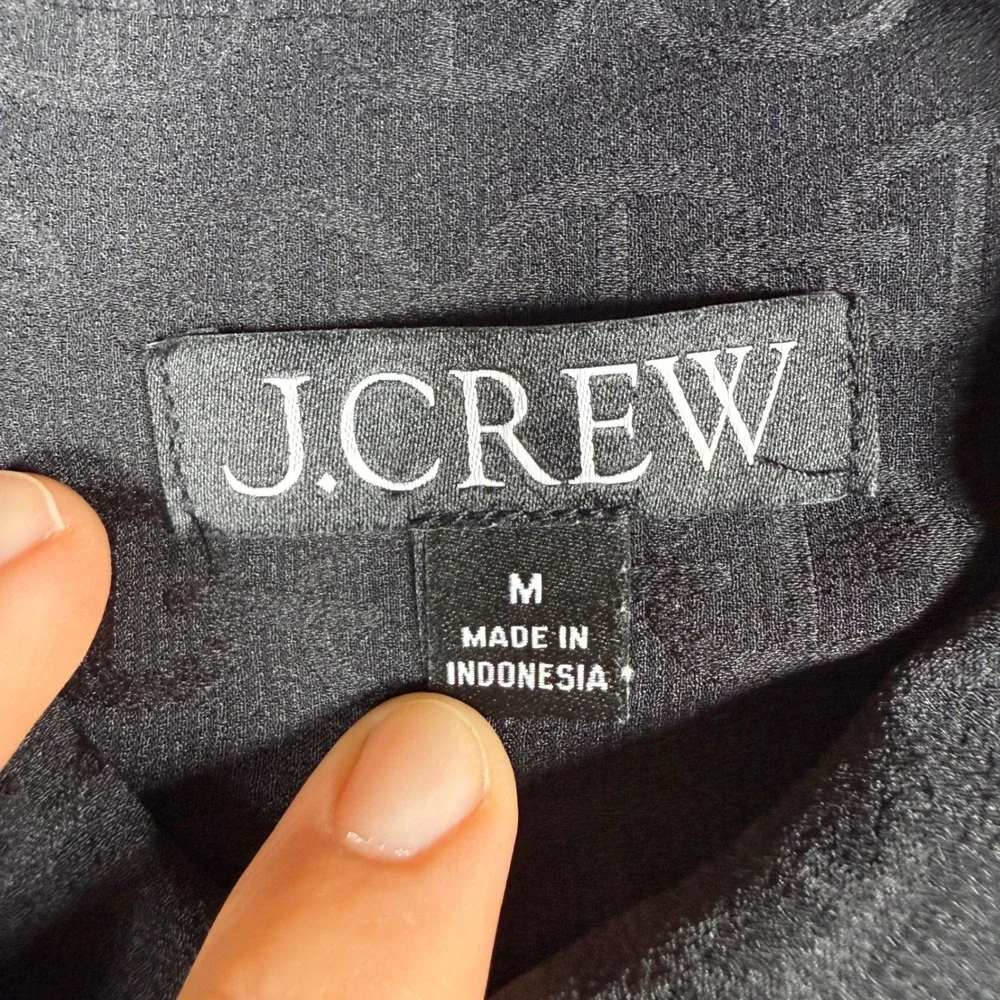 J.Crew CD041 Women M Black L/S Jacquard Chain Link Gold Button Epaulet Top